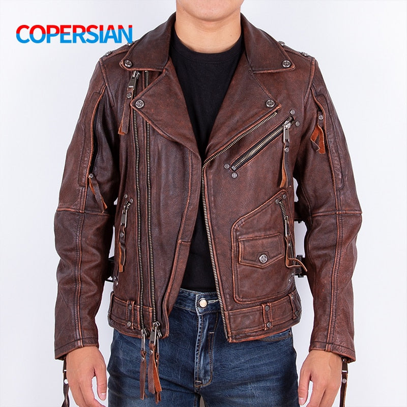 Brown genuine leather jacket