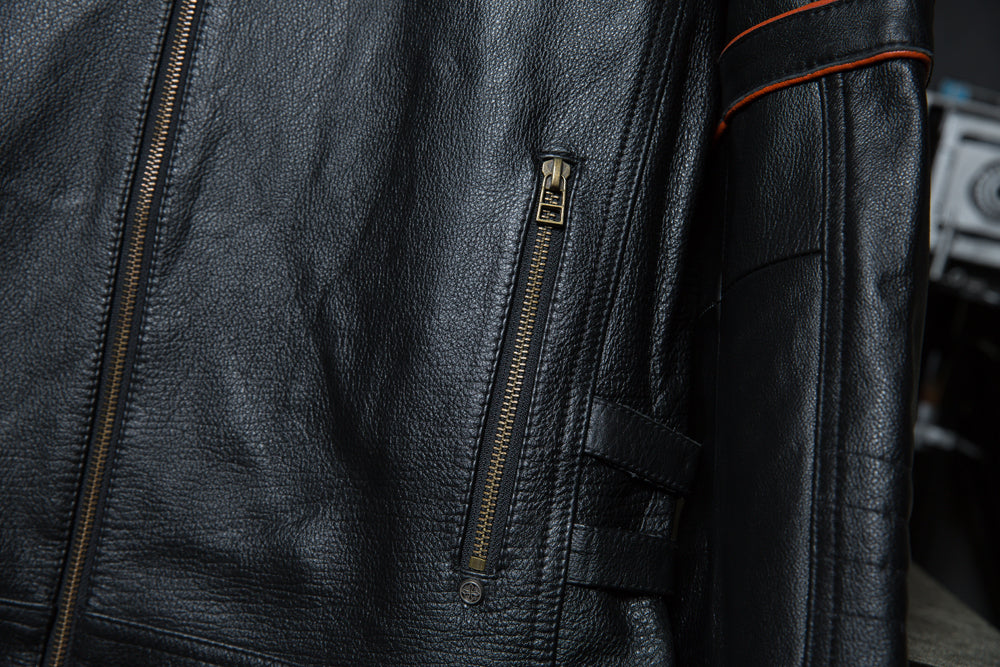 Embroidered biker leather jacket