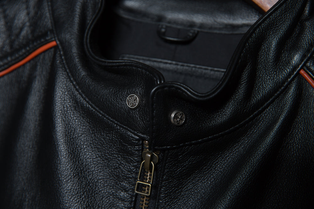 Embroidered biker leather jacket