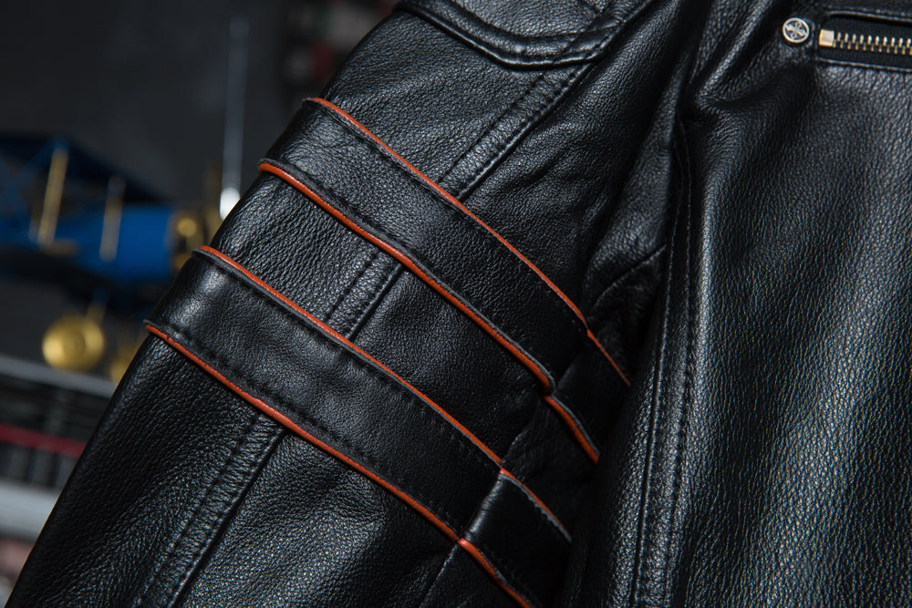 Embroidered biker leather jacket