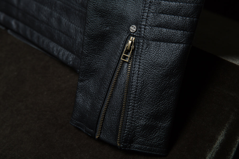 Embroidered biker leather jacket