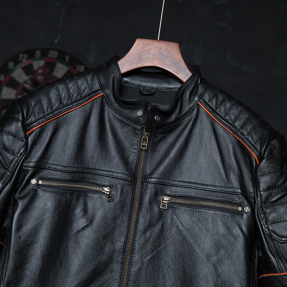Embroidered biker leather jacket