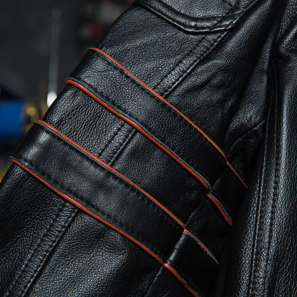 Embroidered biker leather jacket