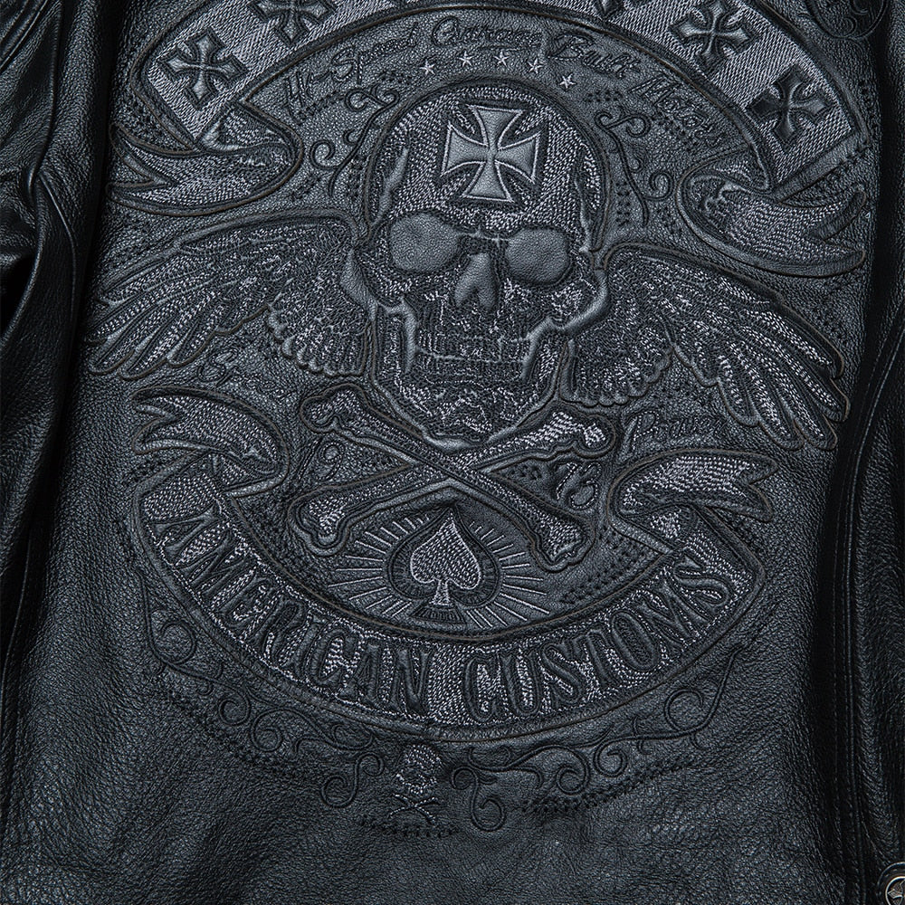 Embroidered biker leather jacket