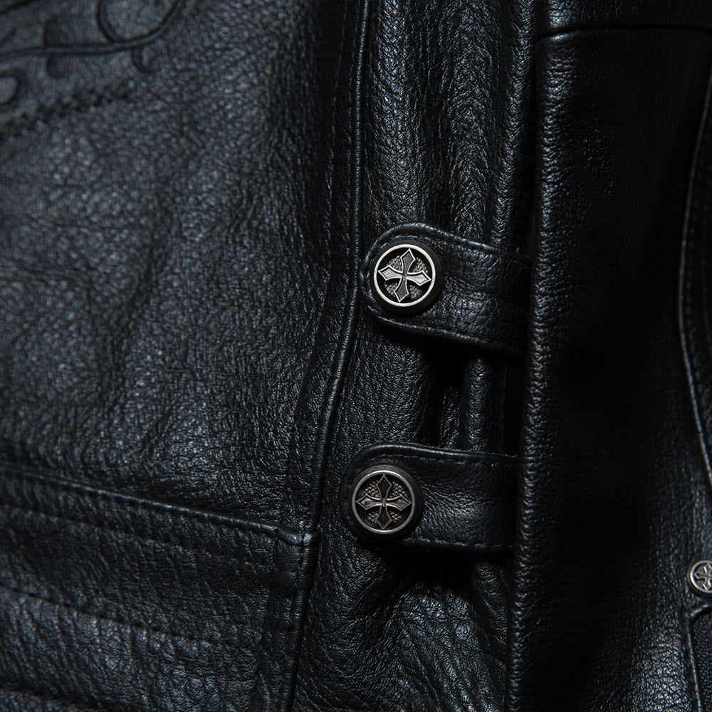 Embroidered biker leather jacket