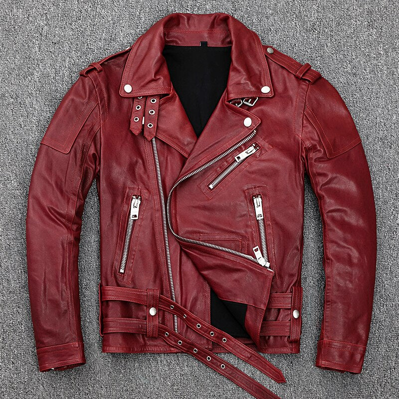Classic Biker Jacket in Tanned Reddish Sheep Leather