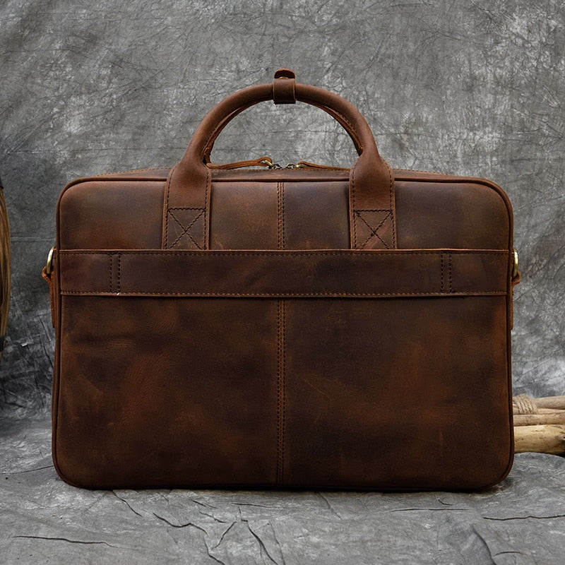 Retro Genuine Cowhide Leather Briefcase for 15.6" Laptop 