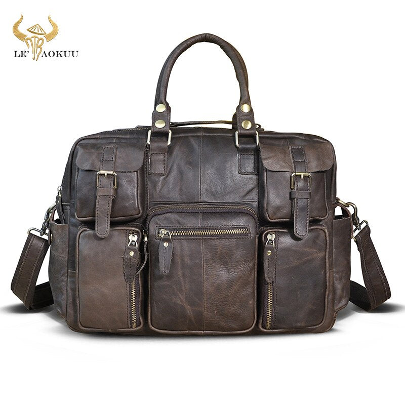 Genuine cowhide leather multi-pocket briefcase bag