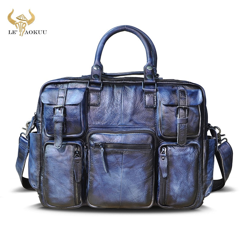 Genuine cowhide leather multi-pocket briefcase bag