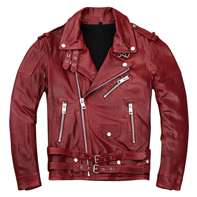 Classic Biker Jacket in Tanned Reddish Sheep Leather