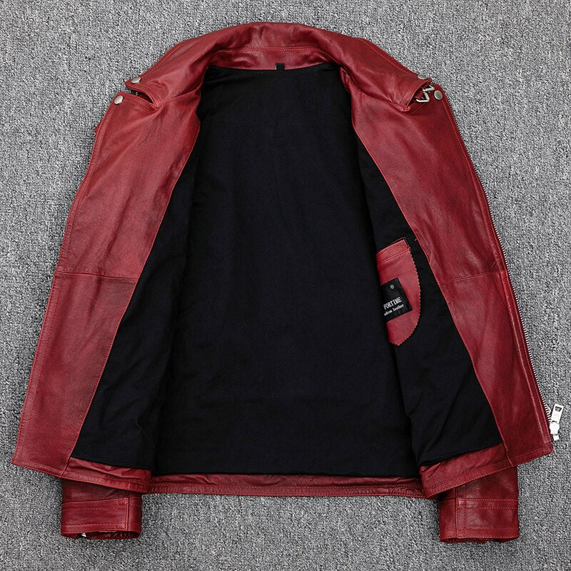 Classic Biker Jacket in Tanned Reddish Sheep Leather