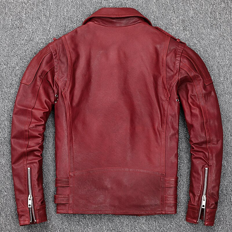 Classic Biker Jacket in Tanned Reddish Sheep Leather