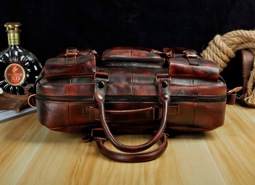 Genuine cowhide leather multi-pocket briefcase bag