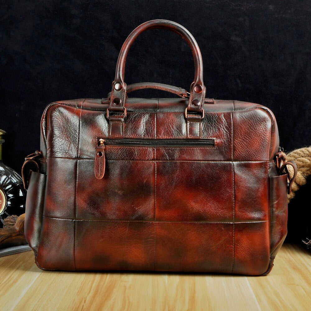 Genuine cowhide leather multi-pocket briefcase bag