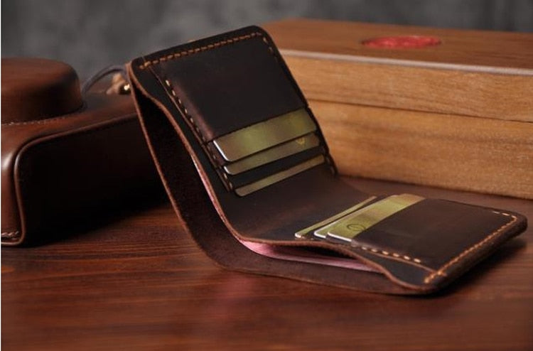 Handmade Vintage Crazy Horse Genuine Leather Men's Wallet