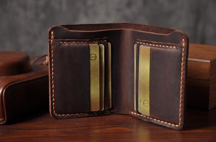 Handmade Vintage Crazy Horse Genuine Leather Men's Wallet