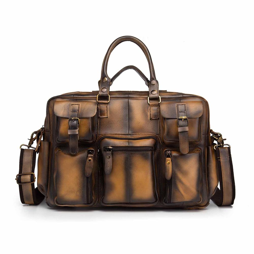 Genuine cowhide leather multi-pocket briefcase bag