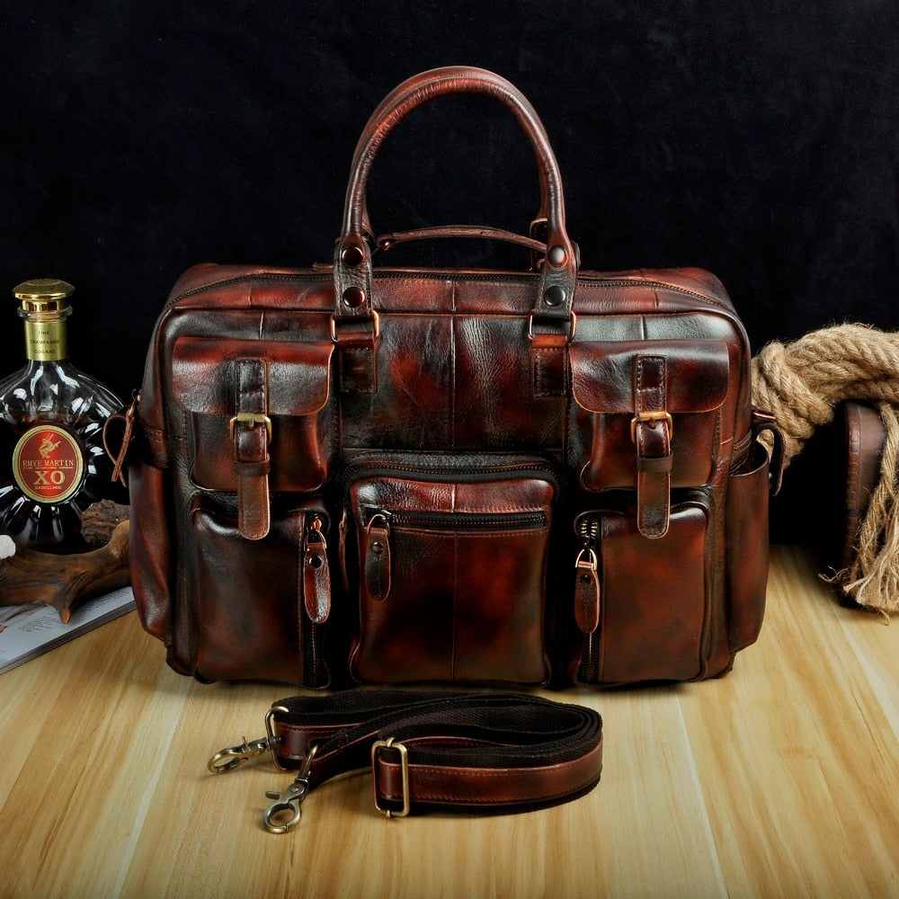 Genuine cowhide leather multi-pocket briefcase bag