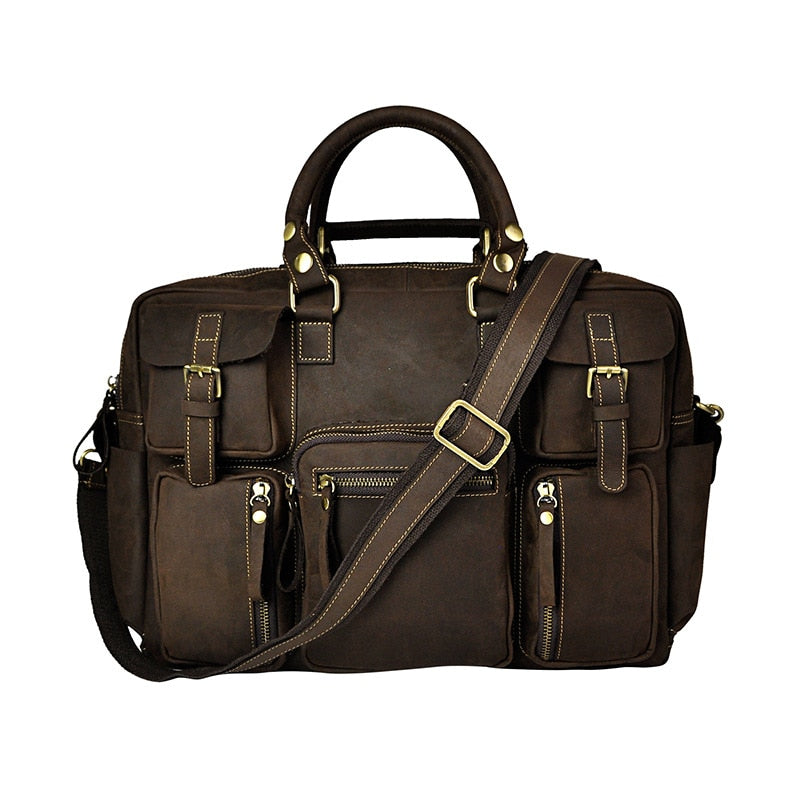 Genuine cowhide leather multi-pocket briefcase bag