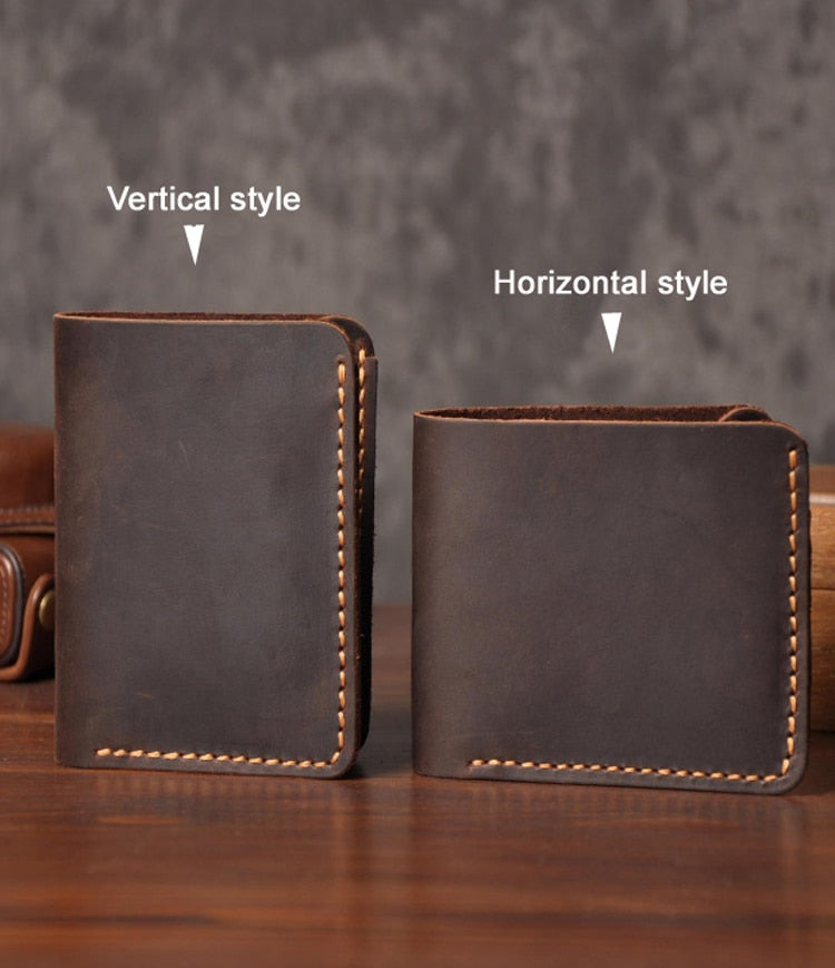 Handmade Vintage Crazy Horse Genuine Leather Men's Wallet