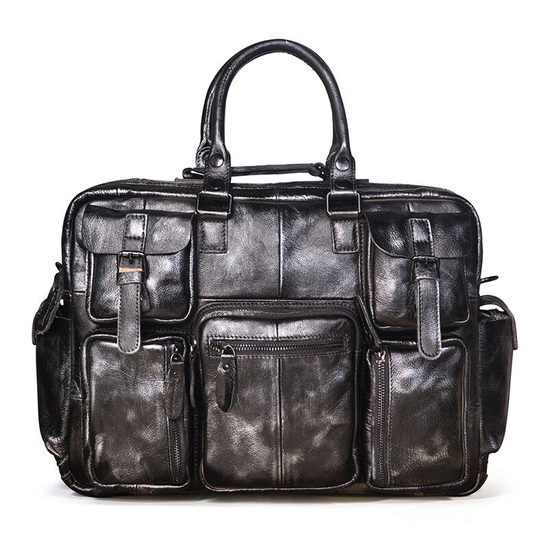 Genuine cowhide leather multi-pocket briefcase bag