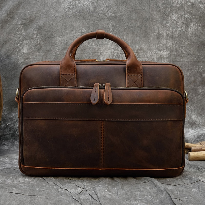 Retro Genuine Cowhide Leather Briefcase for 15.6" Laptop 