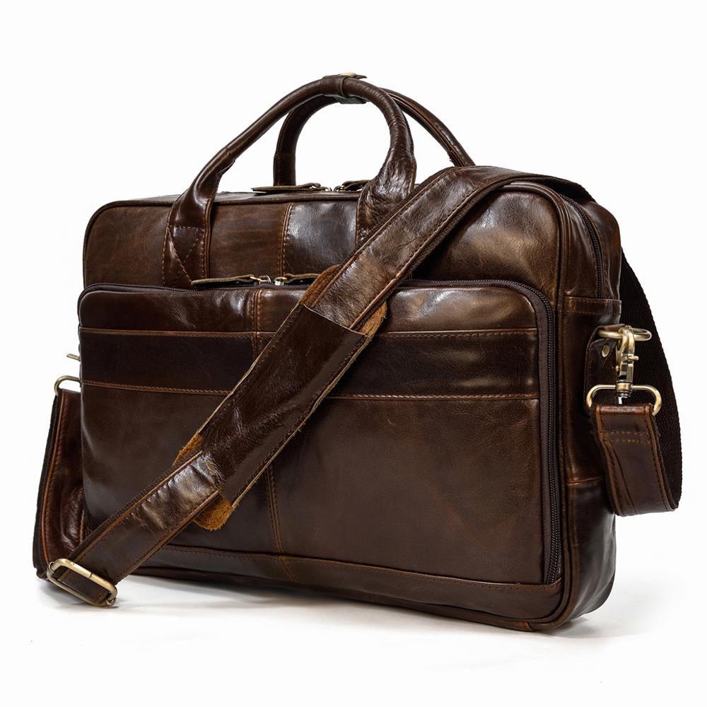 Retro Genuine Cowhide Leather Briefcase for 15.6" Laptop 
