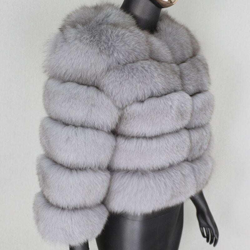 Large Natural Real Fur Fluffy Fox Fur Coat 