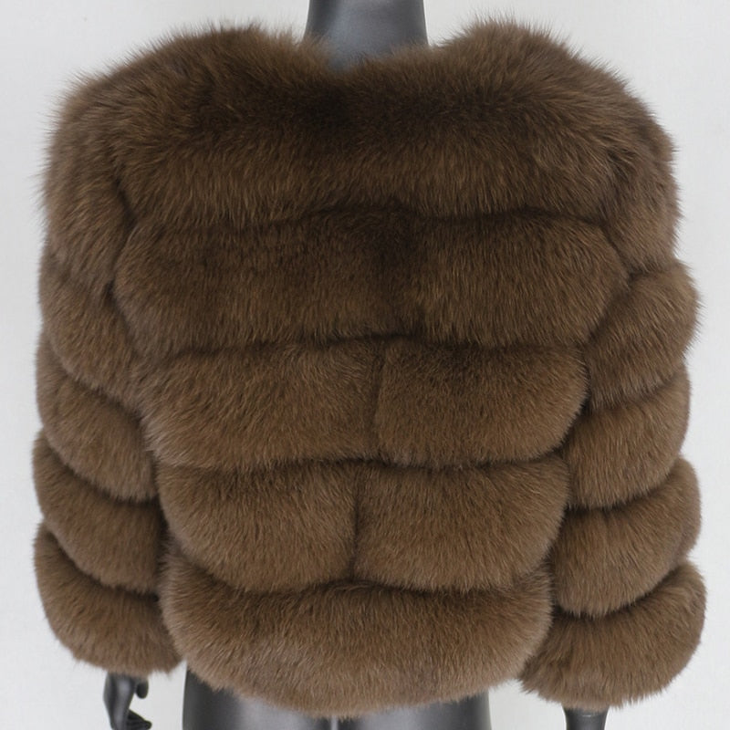 Large Natural Real Fur Fluffy Fox Fur Coat 