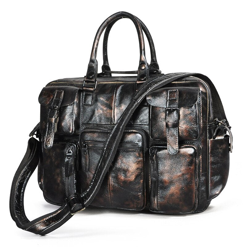 Genuine cowhide leather multi-pocket briefcase bag
