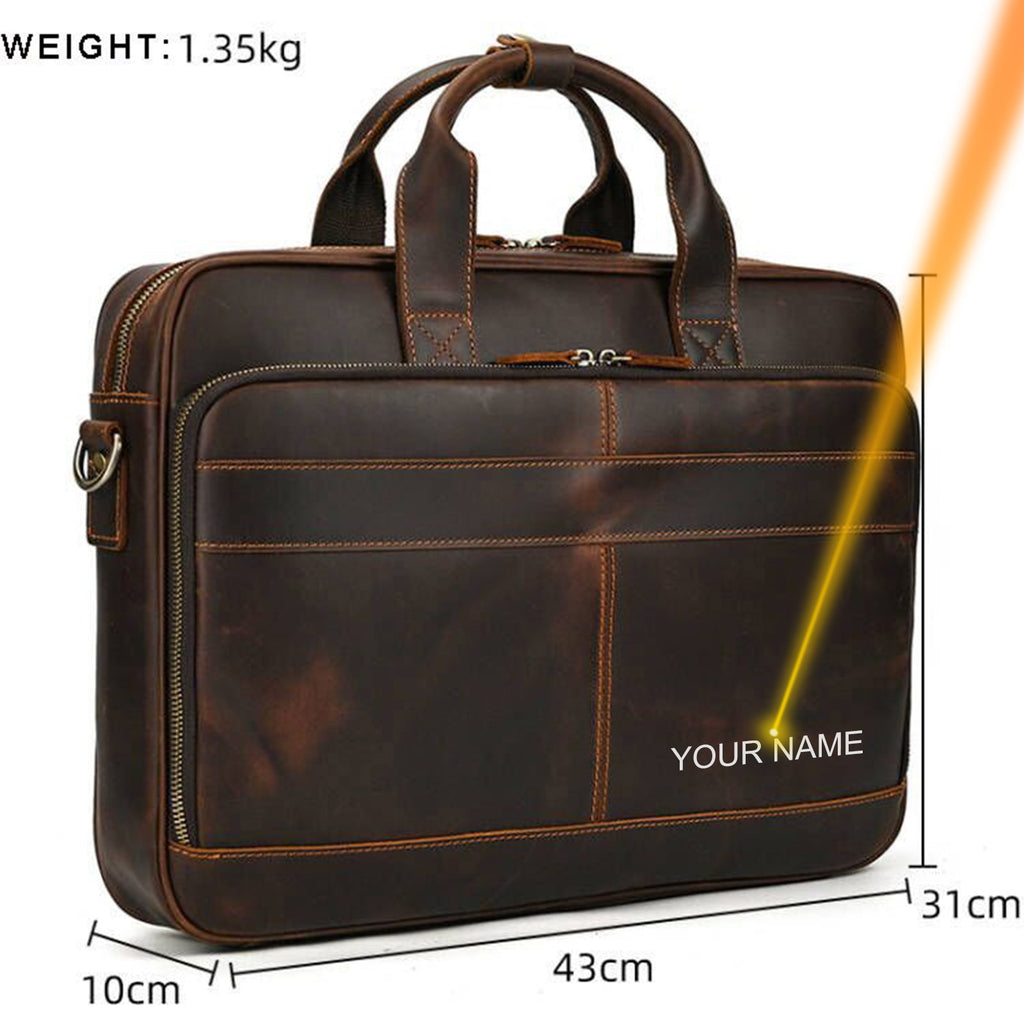 Retro Genuine Cowhide Leather Briefcase for 15.6" Laptop 