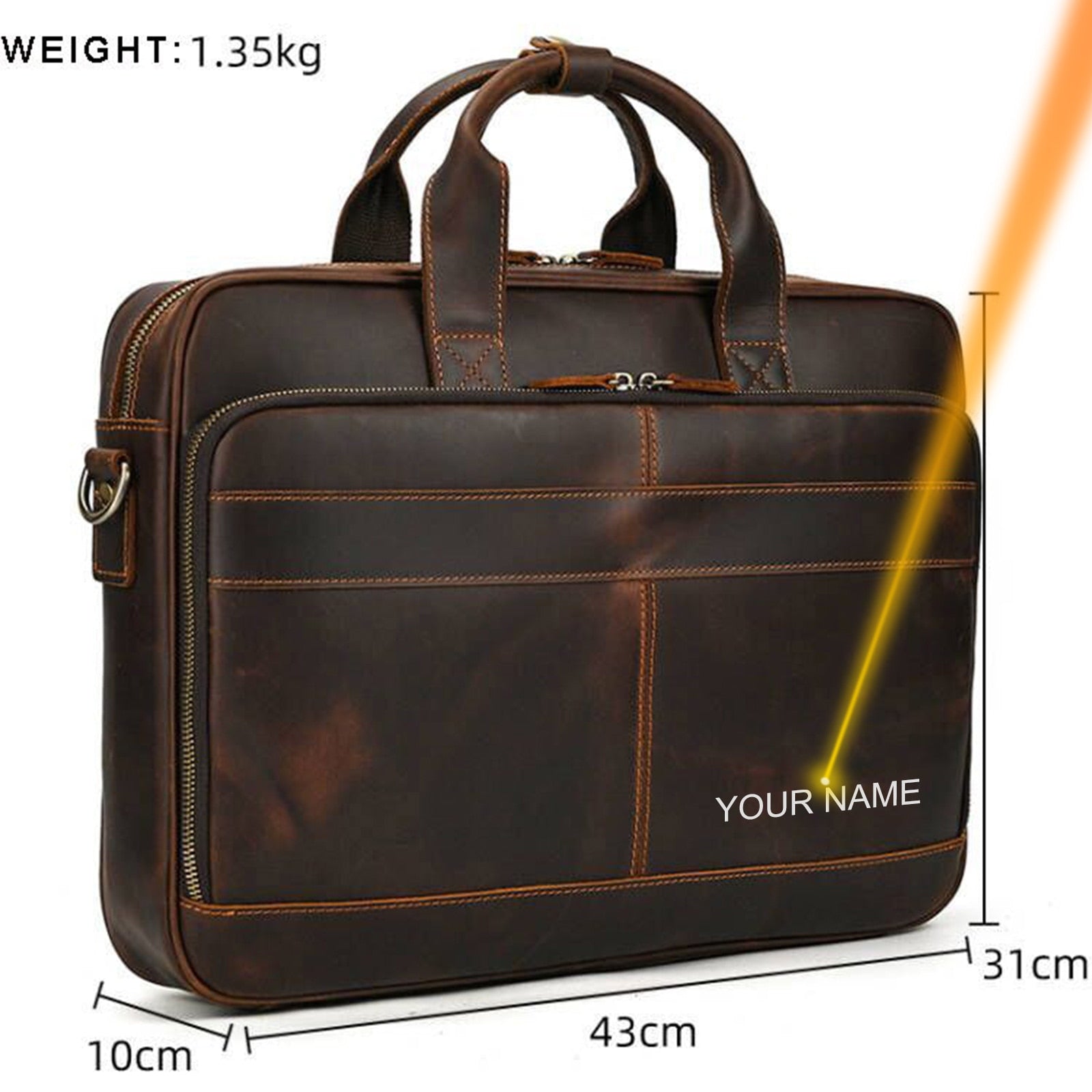 Retro Genuine Cowhide Leather Briefcase for 15.6" Laptop 