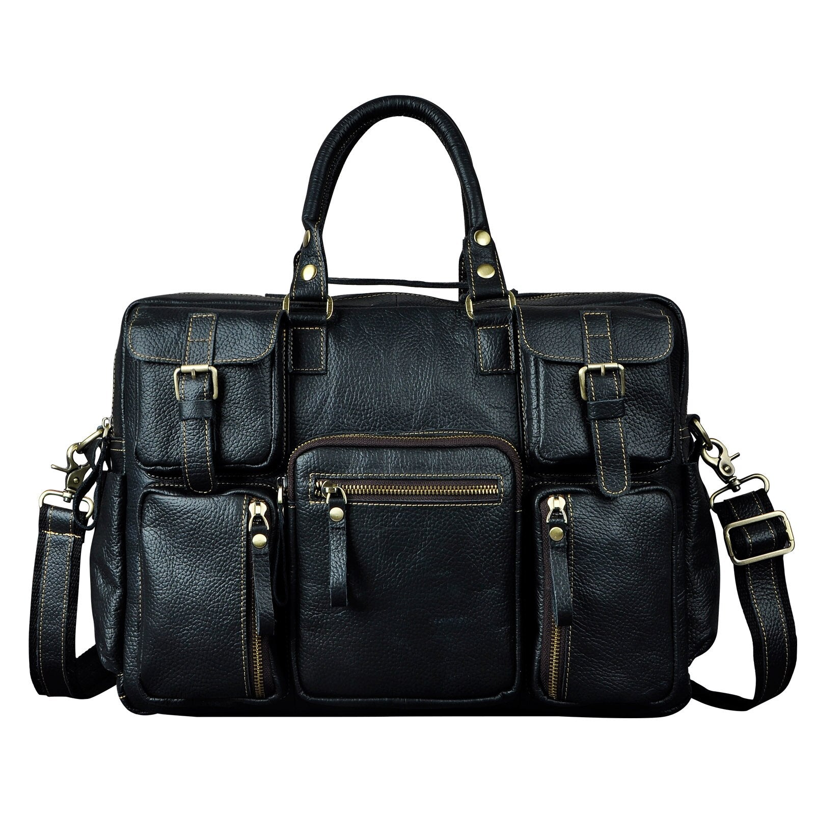Genuine cowhide leather multi-pocket briefcase bag