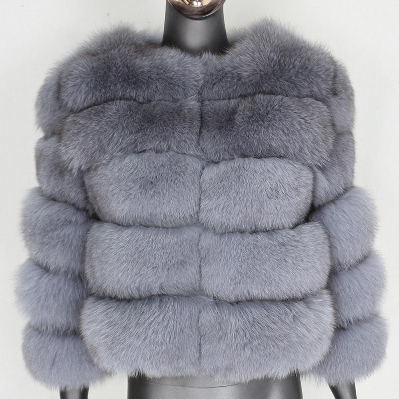 Large Natural Real Fur Fluffy Fox Fur Coat 