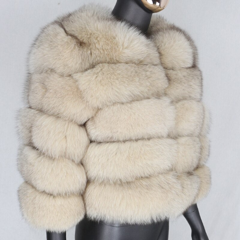 Large Natural Real Fur Fluffy Fox Fur Coat 