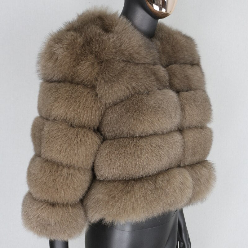 Large Natural Real Fur Fluffy Fox Fur Coat 