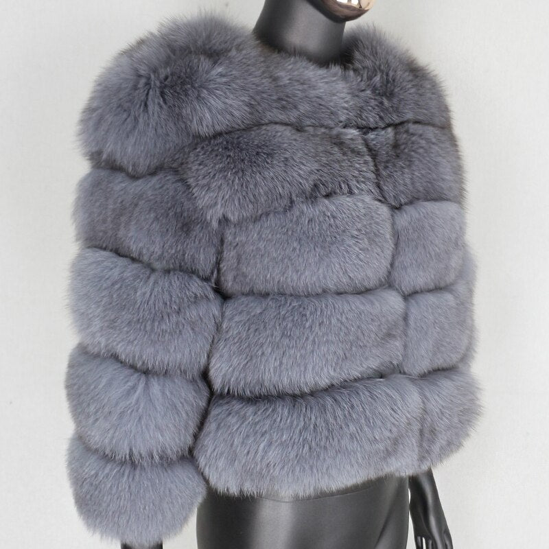 Large Natural Real Fur Fluffy Fox Fur Coat 