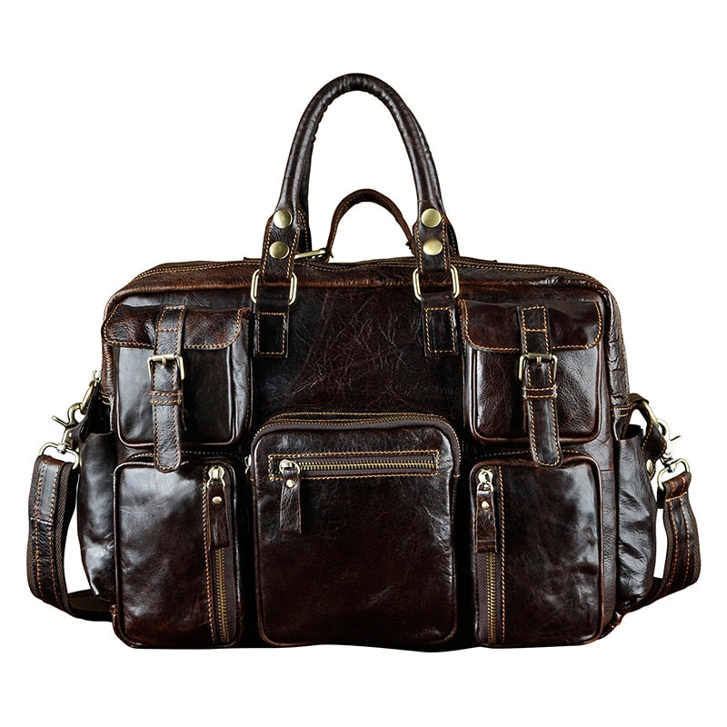 Genuine cowhide leather multi-pocket briefcase bag