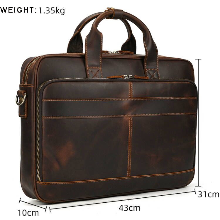 Retro Genuine Cowhide Leather Briefcase for 15.6" Laptop 