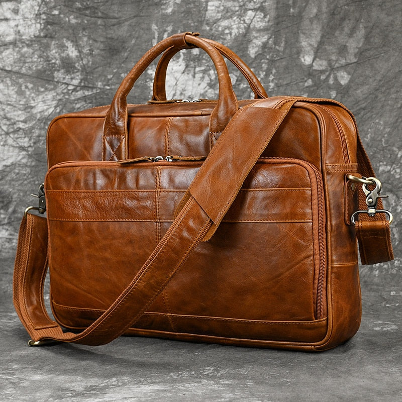 Retro Genuine Cowhide Leather Briefcase for 15.6" Laptop 
