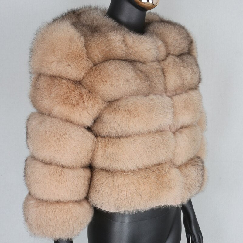 Large Natural Real Fur Fluffy Fox Fur Coat 
