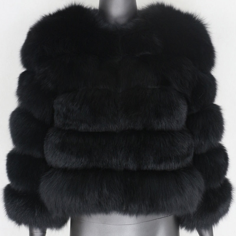 Large Natural Real Fur Fluffy Fox Fur Coat 