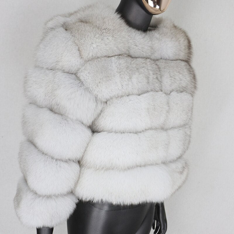 Large Natural Real Fur Fluffy Fox Fur Coat 