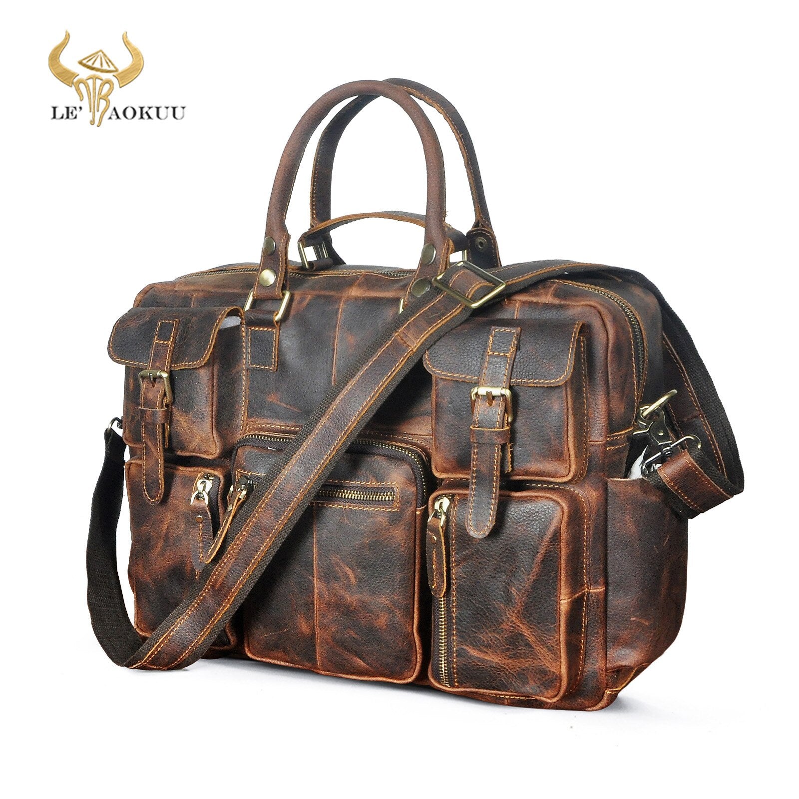 Genuine cowhide leather multi-pocket briefcase bag
