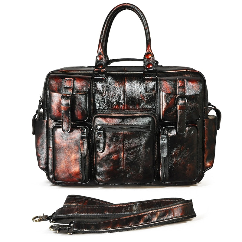 Genuine cowhide leather multi-pocket briefcase bag