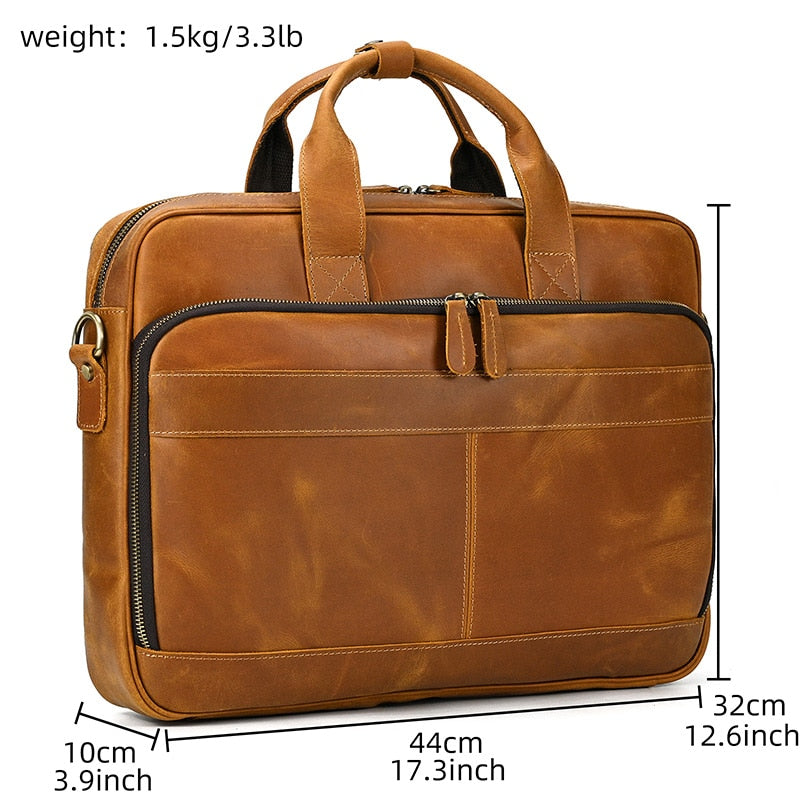 Retro Genuine Cowhide Leather Briefcase for 15.6" Laptop 