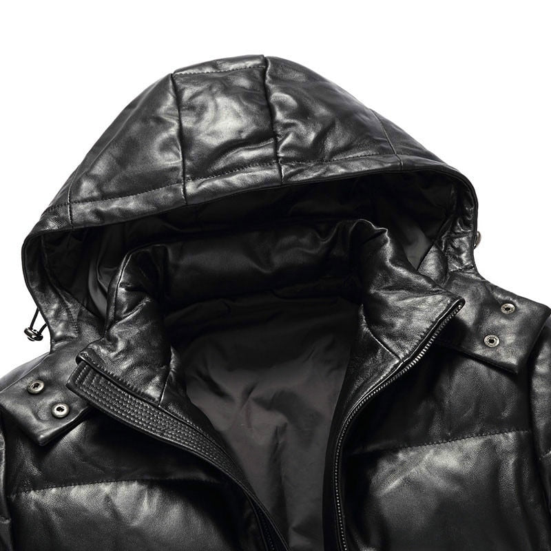 Men's Genuine Leather Hooded Jacket