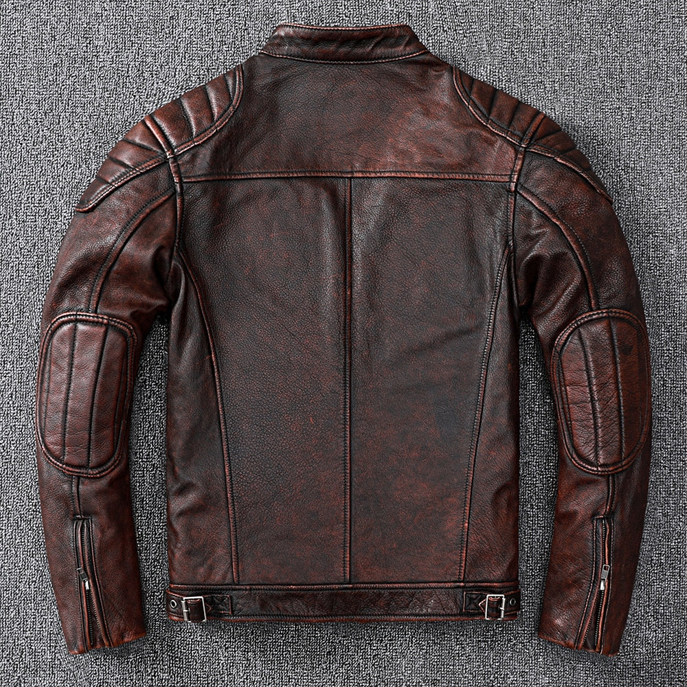 Brown leather biker jacket