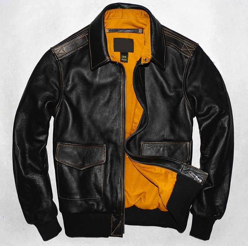 Military-style leather jacket