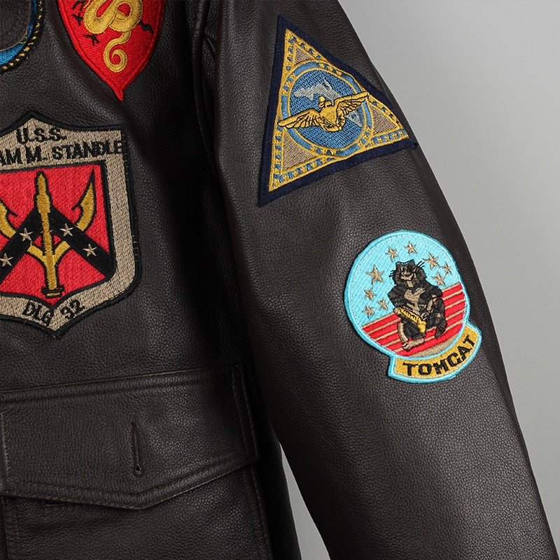 Leather jacket with wool collar